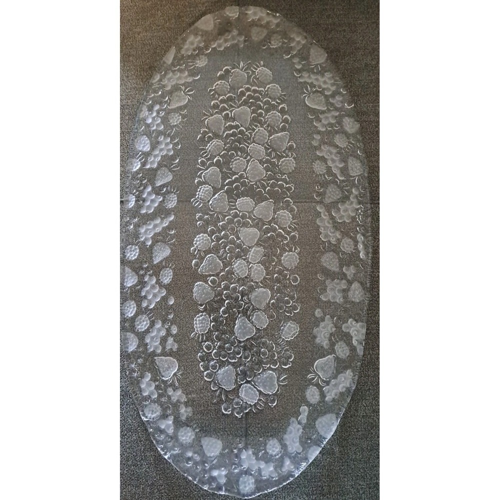 Vtg Mikasa Frosted Strawberry Fare Embossed Glass Canape Tray Charcuterie Board
